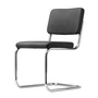 Thonet - S 32 PV Polsterstuhl, Chrom / Leder Linea schwarz (622 Nero), Nähte mit Kunststoffleder schwarz