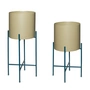 Hübsch Interior - Airy Pflanztopf mit Gestell, khaki / petrol (2er-Set)