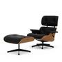 Vitra - Lounge Chair & Ottoman, schwarz / poliert, Kirsche natur, Leder Premium F, nero (neue Maße)