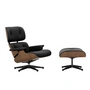 Vitra - Lounge Chair & Ottoman, schwarz / poliert, Nussbaum natur, Leder Premium F, nero (neue Maße)