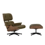 Vitra - Lounge Chair & Ottoman, schwarz / poliert, Nussbaum natur, Leder Premium F, khaki (neue Maße)