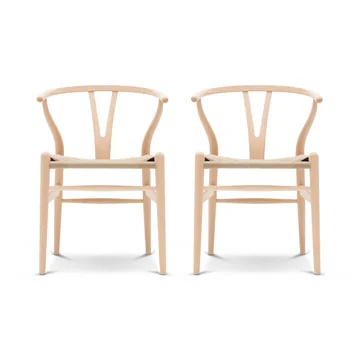Carl Hansen - CH24 Wishbone Chair, Buche geseift / Naturgeflecht (2er Set)