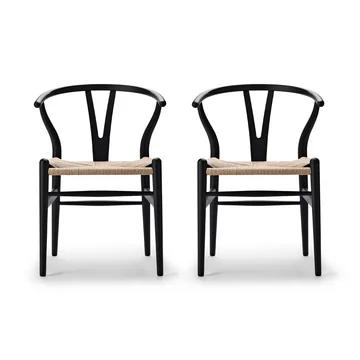 Carl Hansen - CH24 Wishbone Chair, soft black / Naturgeflecht (2er Set)