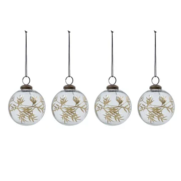 House Doctor - Leaf Ornament, Ø 7,5 cm, klar / gold (4er-Set)