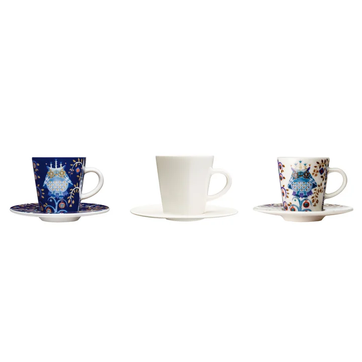 Taika Espressotassen mit Untertasse von Iittala in Weiß und Blau