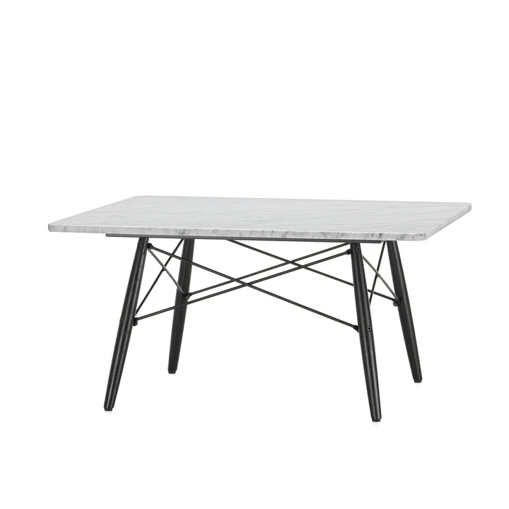 Der Eames Coffee Table square in Marmor weiß mit Untergestell in Esche schwarz
