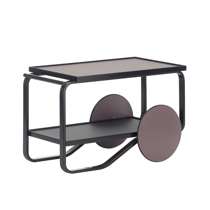 Tea Trolley von Artek in Birke Schwarz und Linoleum Torf- und Kohlefarben