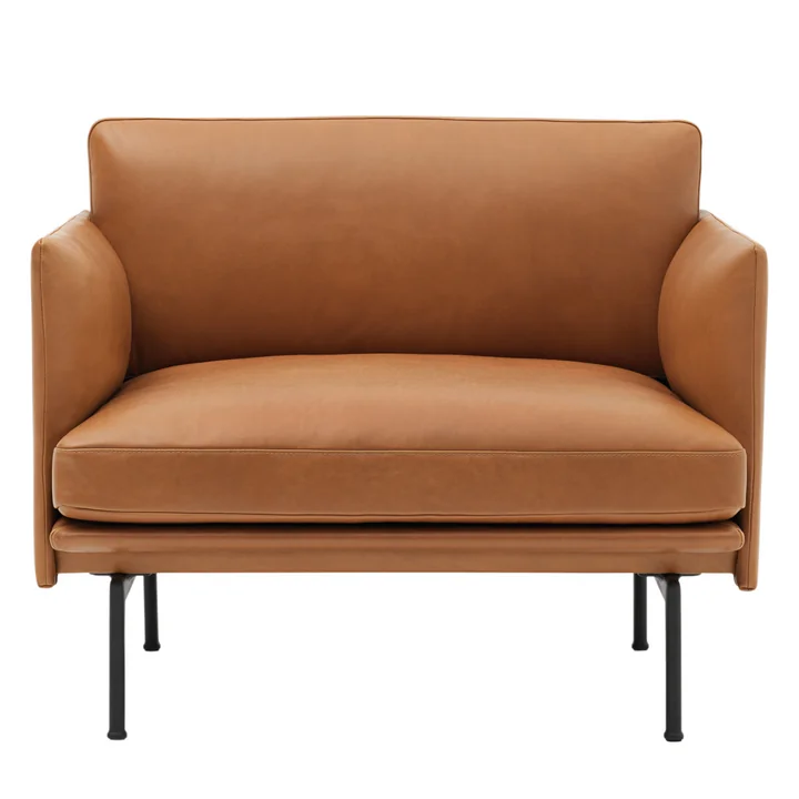 Muuto - Outline Sessel, Cognac silk leather / verkehrsschwarz (RAL 9017)