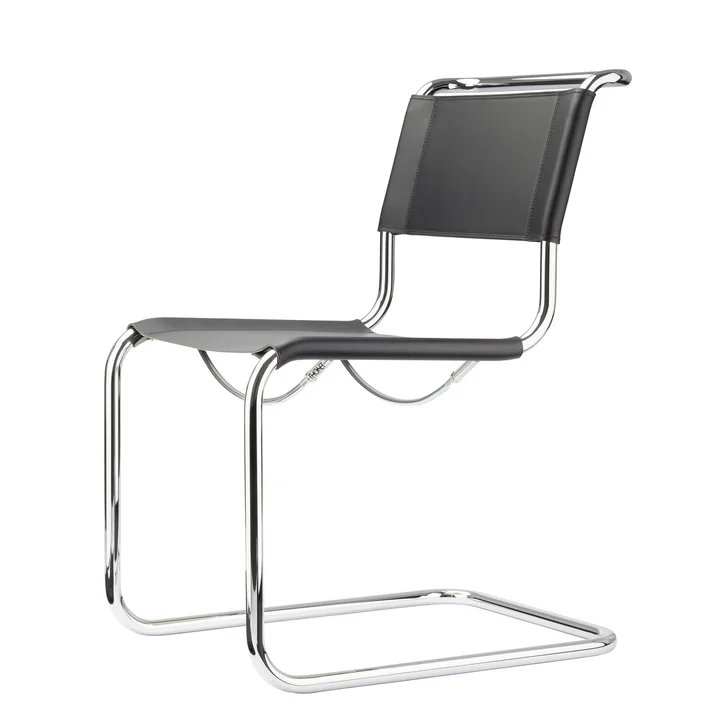 S 33 Stuhl von Thonet in Chrom / Kernleder Schwarz