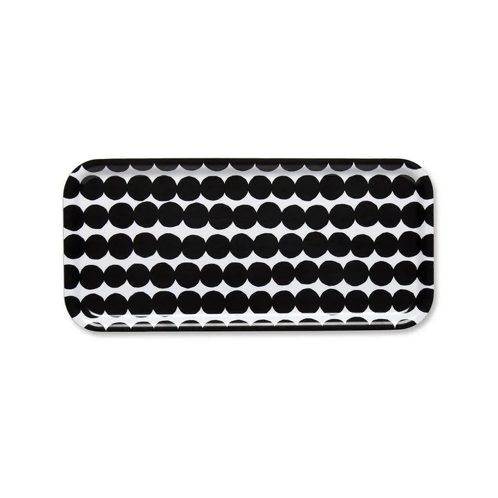 Räsymatto Tablett 15 x 32 cm von Marimekko in Schwarz / Weiß