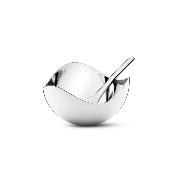 Bloom Salzschale mit Löffel in Edelstahl von Georg Jensen