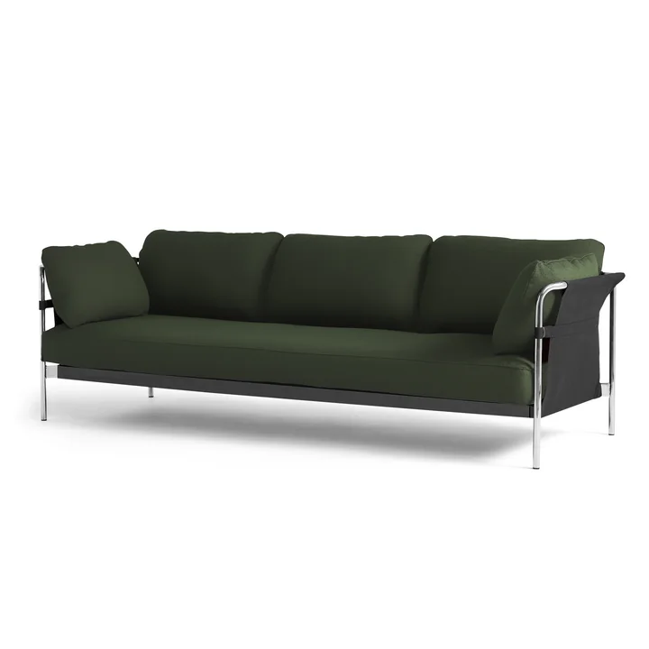 Can 2.0 Sofa 3-Sitzer von HAY in Chrom / Canvas schwarz / Steelcut 975 dunkelgrün