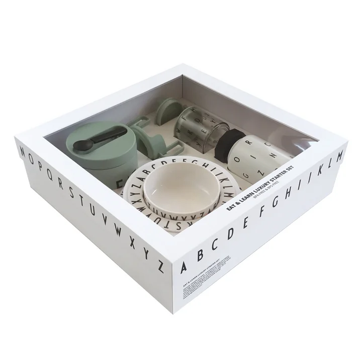 Design Letters - Eat & Learn Kids Geschirr Starter Set premium, grün / weiß