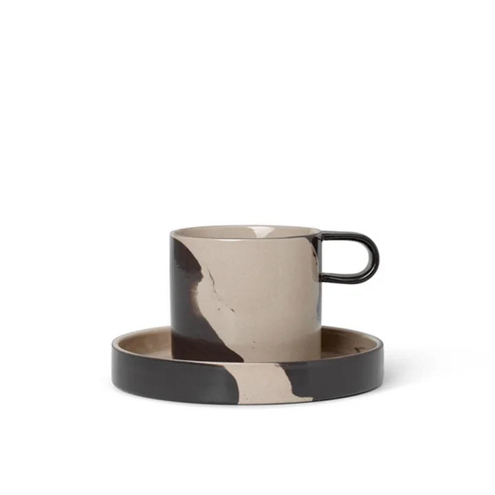 Inlay Steinzeug Becher mit Teller von Ferm Living in sand / braun