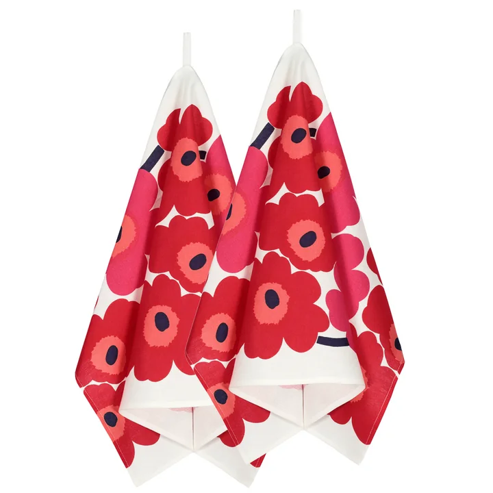 Unikko Geschirrtuch 2er-Set von Marimekko in Weiß / Rot