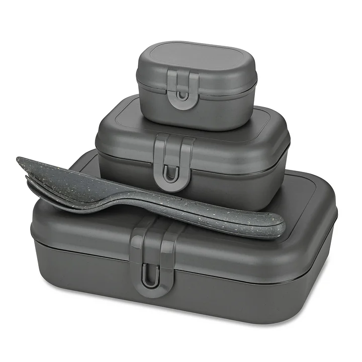 Pascal Ready Lunchbox-Set mit Klikk Besteck, nature ash grey von Koziol