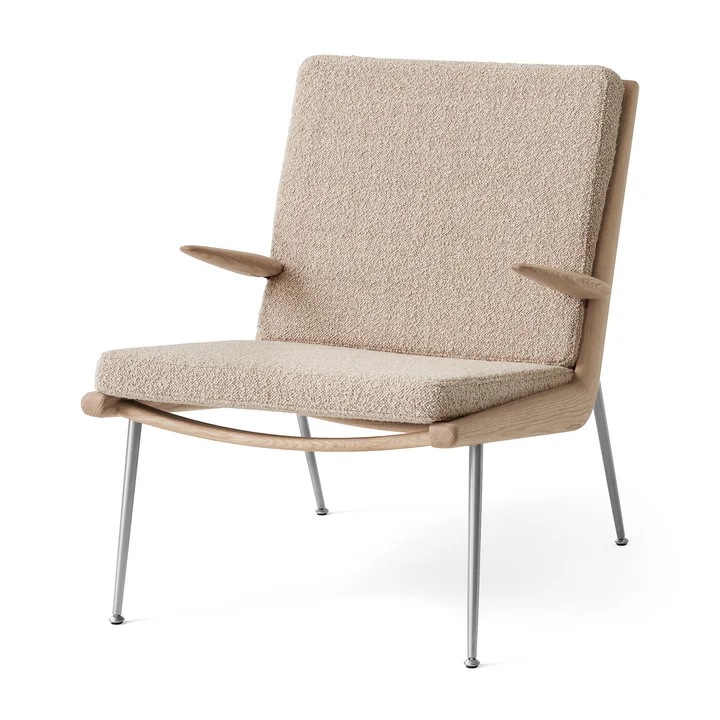 &Tradition - Boomerang HM2 Loungechair, Gestell Eiche geölt / Beine Edelstahl, beige (Karakorum 003)