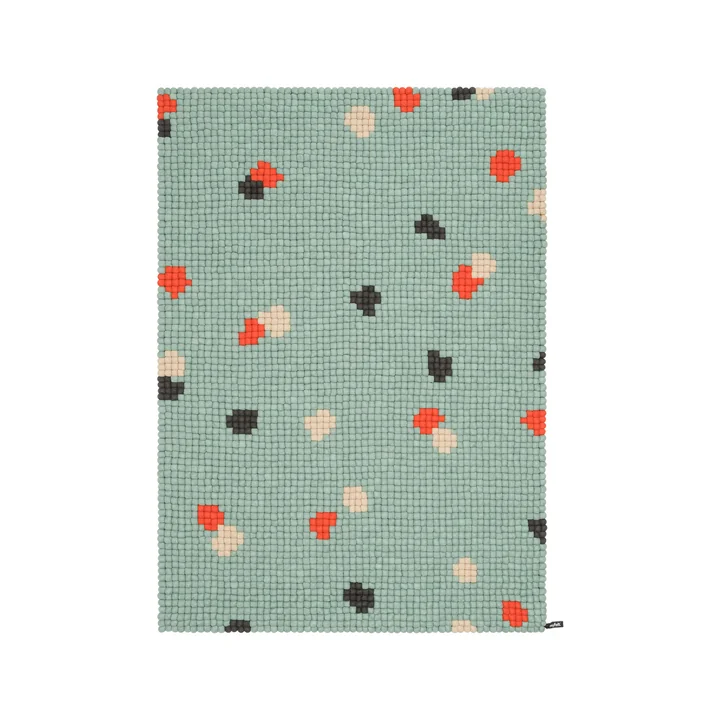 myfelt - Terra Ocean Filzkugelteppich, 70 x 100 cm, türkis / rot / beige / grau