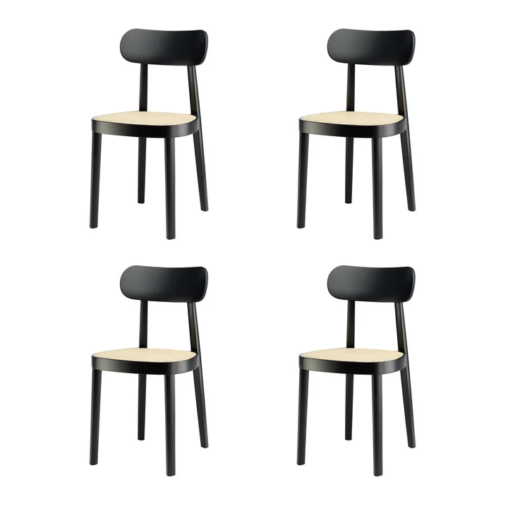 Thonet - 118 Stuhl, Rohrgeflecht mit Kunststoffstützgewebe / Buche schwarz gebeizt (TP 29) (4er Set)