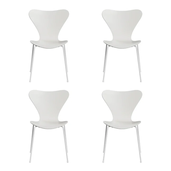 Fritz Hansen - Serie 7 Stuhl, Monochrom Esche weiß lackiert, 46.5 cm (4er Set)