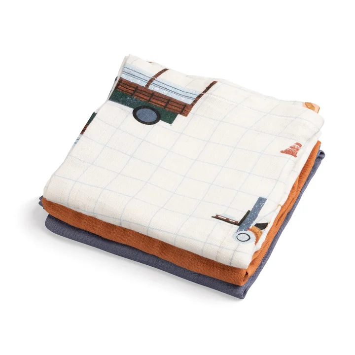 Sebra - Spucktücher Uni, Busy Builders (3er-Set)