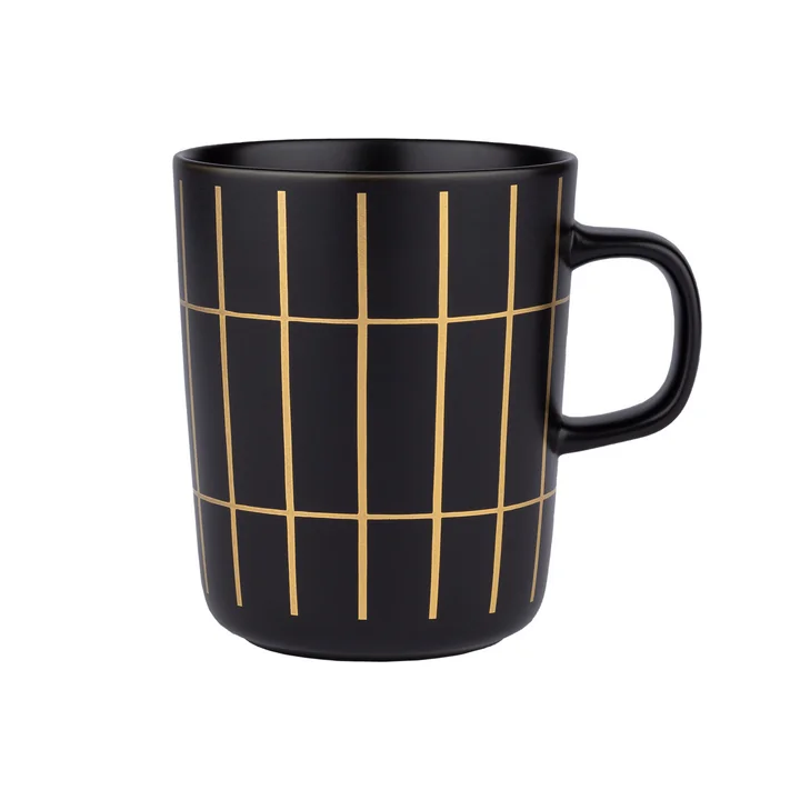 Marimekko - Tiiliskivi Becher mit Henkel, 250 ml, schwarz / gold 