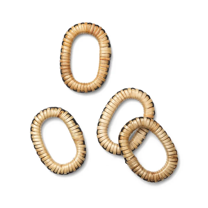 Ferm Living - Weave Serviettenringe, Natur / schwarz (4er Set)