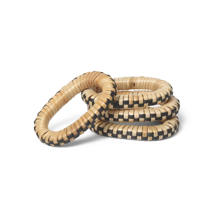 Ferm Living - Weave Serviettenringe, Natur / schwarz (4er Set)