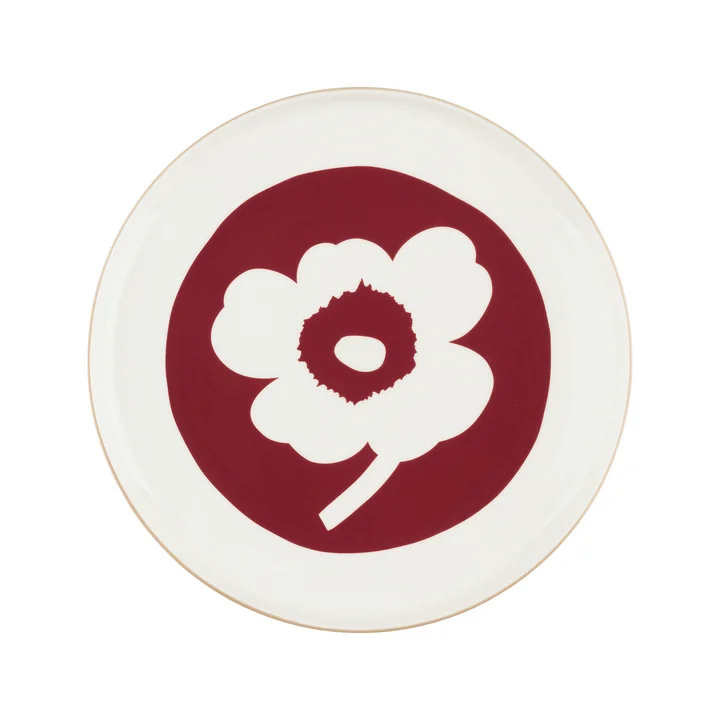 Marimekko - Oiva Unikko Teller, Ø 25 cm, weiß / dark cherry / braun 