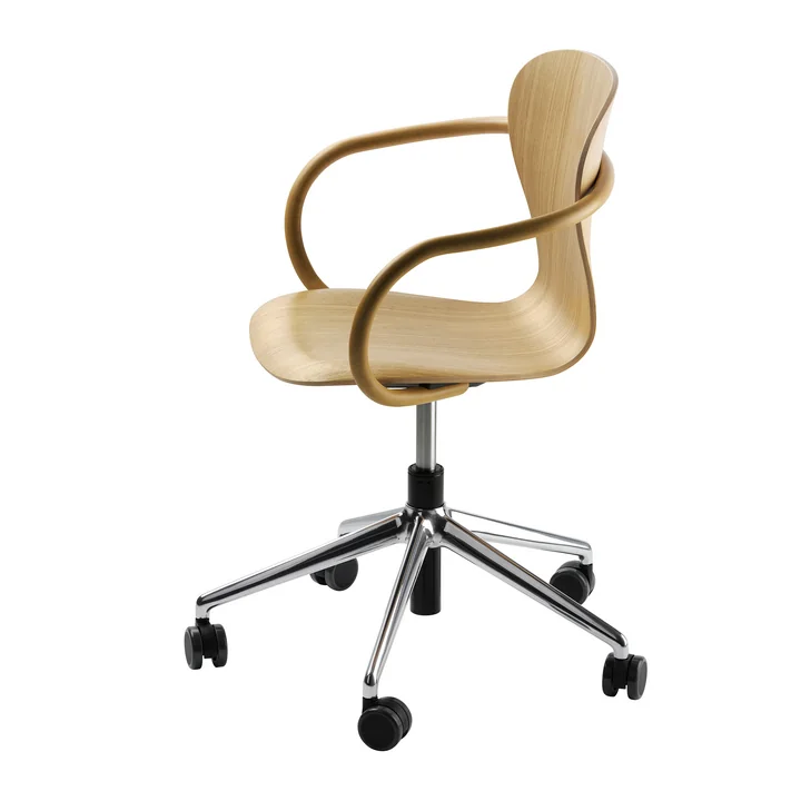 Thonet - S 220 FDRW Drehstuhl mit Rollen, Eiche / Gestell Aluminium poliert