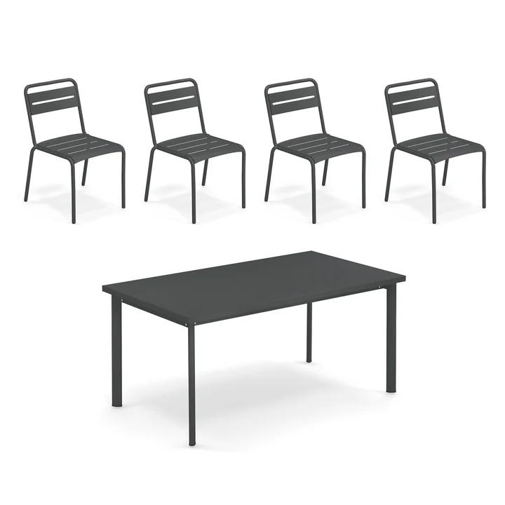 Emu - Star Outdoor Tisch 160 x 90 cm + Stuhl (4er Set), antikeisen