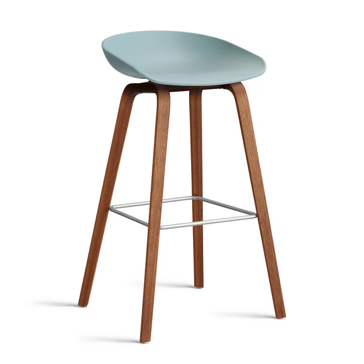 HAY - About A Stool AAS 32 H 85 cm, Walnuss lackiert / Edelstahl / dusty blue 2.0 