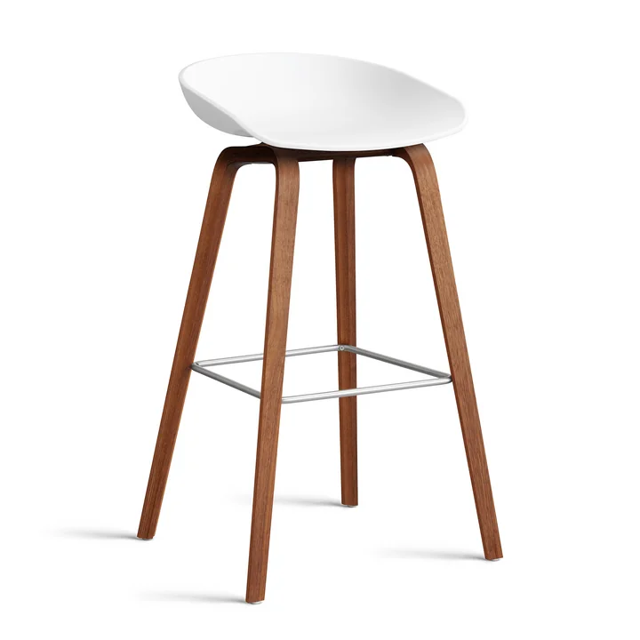 HAY - About A Stool AAS 32 H 85 cm, Walnuss lackiert / Edelstahl / white 2.0 