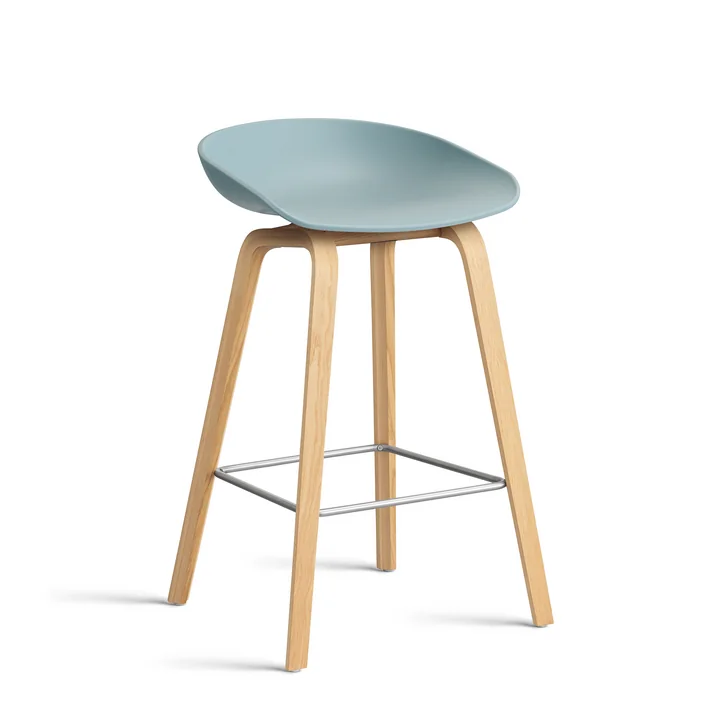 HAY - About A Stool AAS 32 H 75 cm, Eiche lackiert / Edelstahl / dusty blue 2.0 
