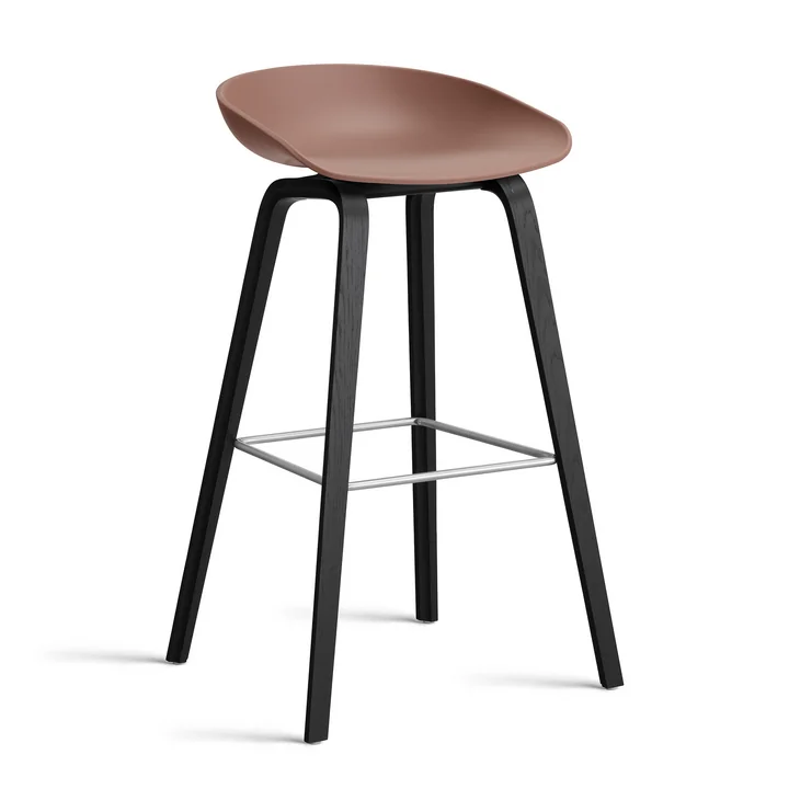 HAY - About A Stool AAS 32 H 85 cm, Eiche schwarz lackiert / Edelstahl / soft brick 2.0 