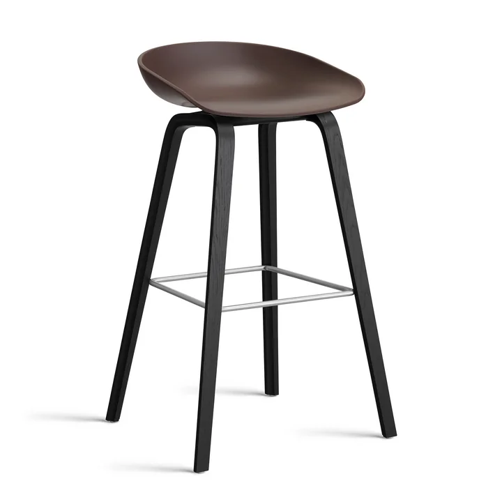 HAY - About A Stool AAS 32 H 85 cm, Eiche schwarz lackiert / Edelstahl / raisin 2.0 