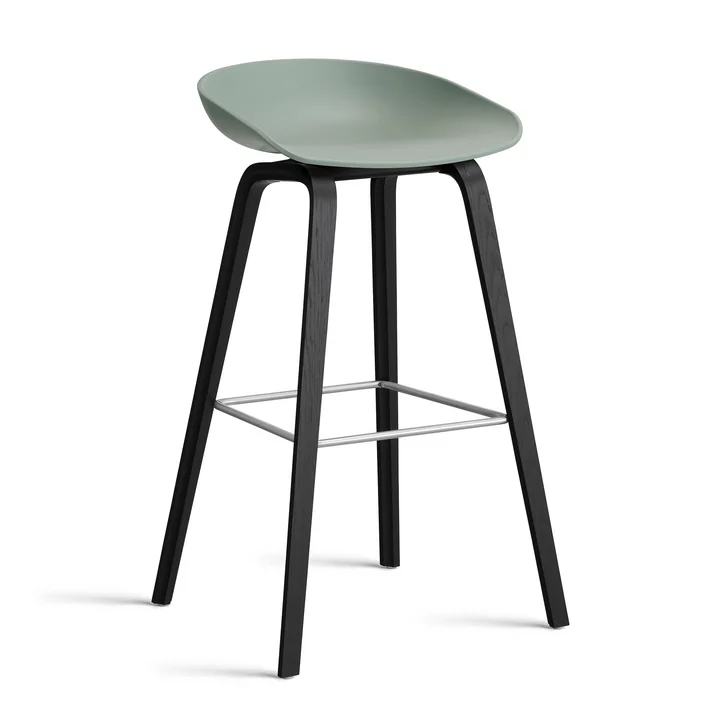 HAY - About A Stool AAS 32 H 85 cm, Eiche schwarz lackiert / Edelstahl / fall green 2.0 
