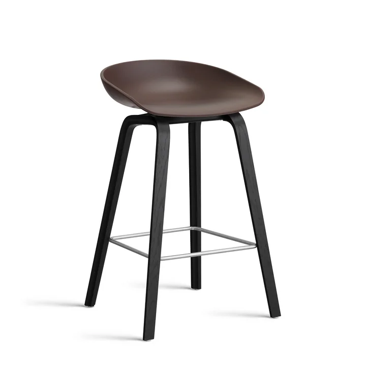 HAY - About A Stool AAS 32 H 75 cm, Eiche schwarz lackiert / Edelstahl / raisin 2.0 