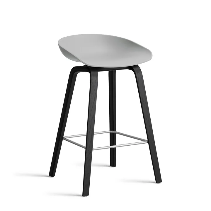 HAY - About A Stool AAS 32 H 75 cm, Eiche schwarz lackiert / Edelstahl / concrete grey 2.0 