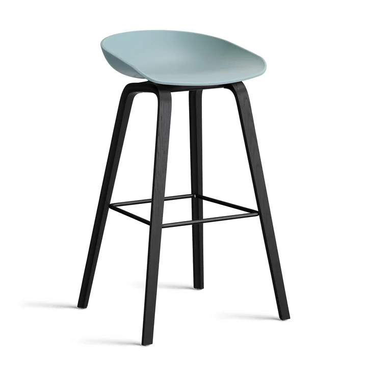 HAY - About A Stool AAS 32 H 85 cm, Eiche schwarz lackiert / Stahl schwarz / dusty blue 2.0 