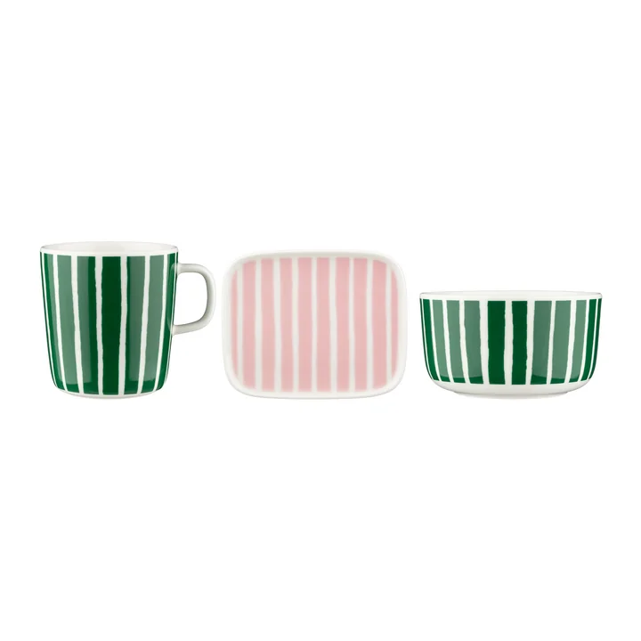 Marimekko - Oiva Piccolo Frühstücks-Set, grün / weiß / rosa 