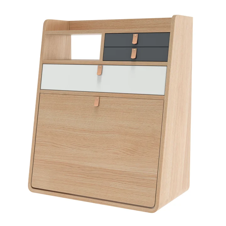 Hartô - Gaston Wand-Sekretär 60 cm, Eiche natur/ hellgrau / schiefergrau