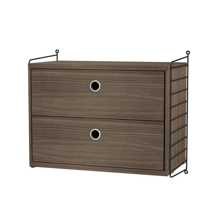 String - Nachttisch, 58 x 50 x 30 cm, Walnuss / schwarz