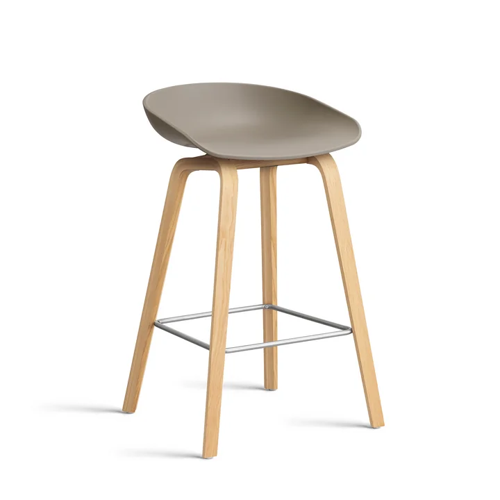 HAY - About A Stool AAS 32 H 65 cm, Eiche lackiert / Edelstahl / khaki 2.0