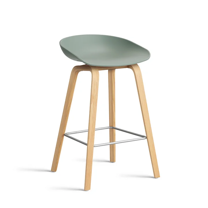 HAY - About A Stool AAS 32 H 65 cm, Eiche lackiert / Edelstahl / fall green 2.0