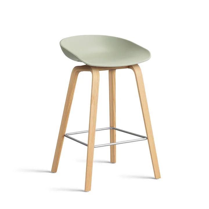 HAY - About A Stool AAS 32 H 65 cm, Eiche lackiert / Edelstahl / pastel green 2.0