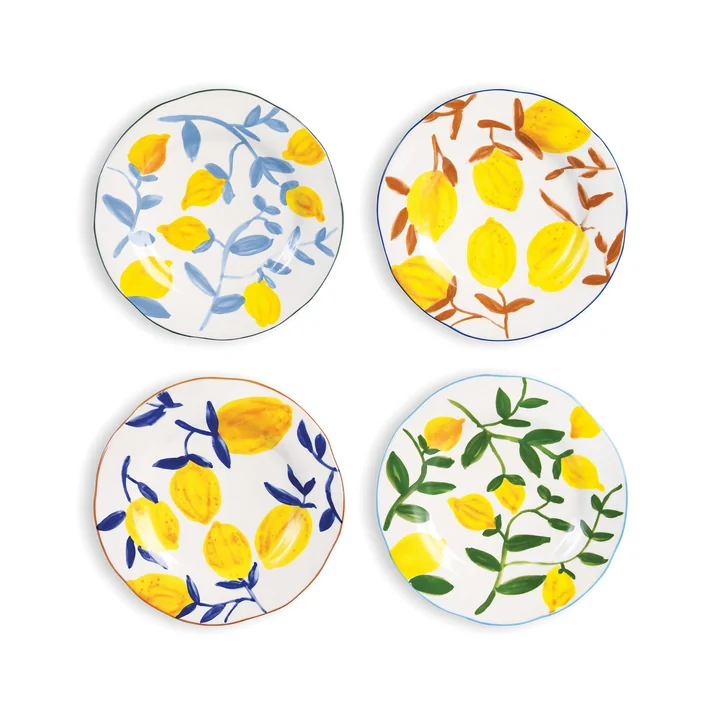 &klevering - Lemon Teller Zweig, Ø 22 cm, mehrfarbig (4er-Set)