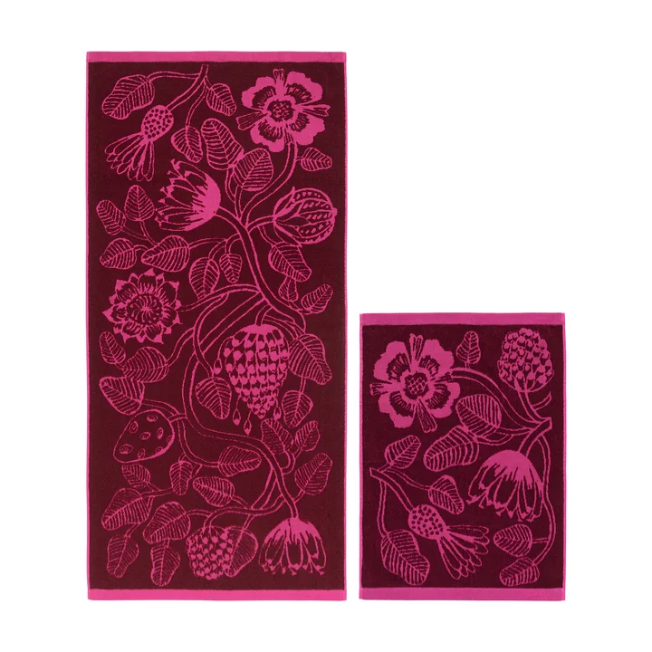 Marimekko - Tiara Handtuch Set, burgundy / pink (2er-Set) 