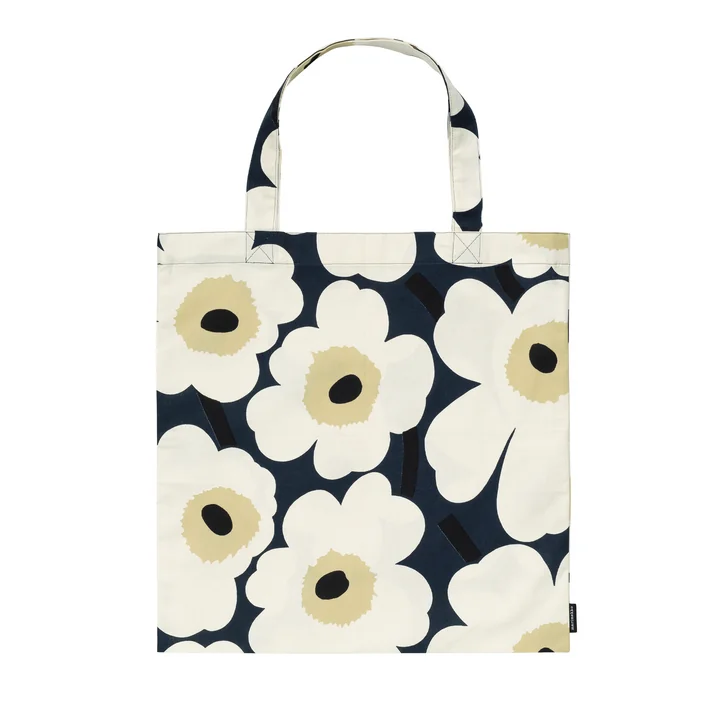 Marimekko - Pieni Unikko Einkaufstasche, mitternachtsblau / cream / hay 