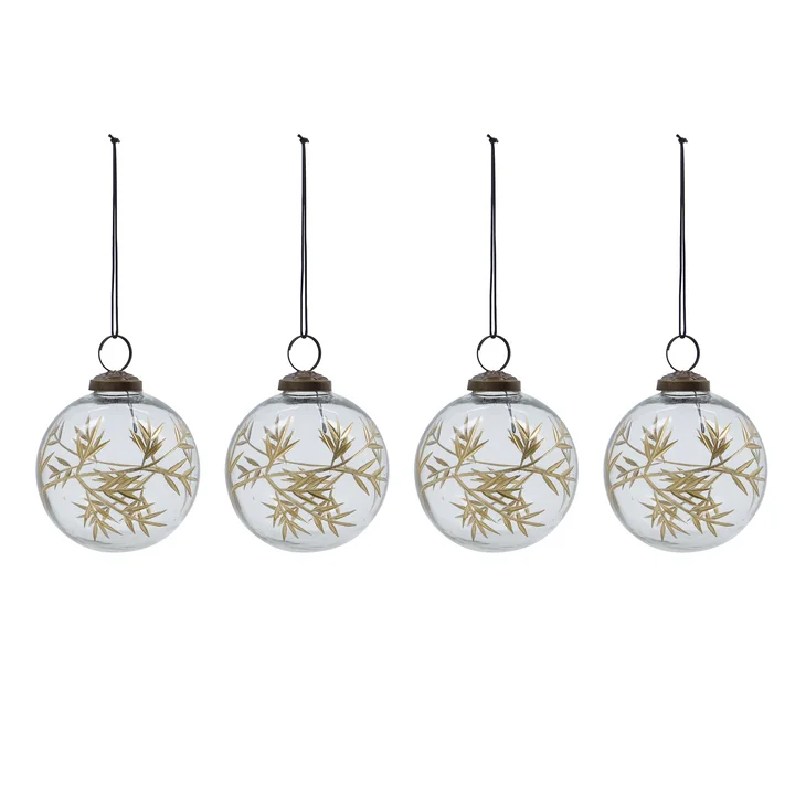 House Doctor - Leaf Ornament, Ø 7,5 cm, klar / gold (4er-Set)
